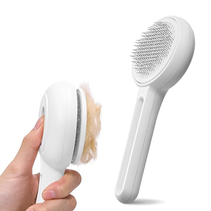 Self Cleaning Slicker Cat Brush - Skin Friendly Shedding Grooming Tool for Dogs & Cats, Pet Supplies Accessories, Deshedding Comb for Short Long Haired Kittens, Massage Function to Removes Loose Fur-Mewly Pet