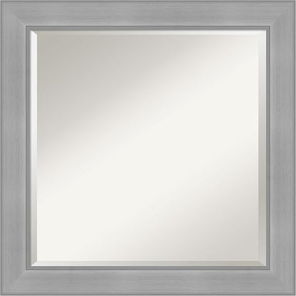 Amanti Art Silver Bathroom Mirror for Over Sink, 24x24 Vista Brushed Nickel Square Vanity Mirror, Medium Casual Frame, Hangs Horizonally and Vertically, Bathroom Wall Decor, Beveled Edge
