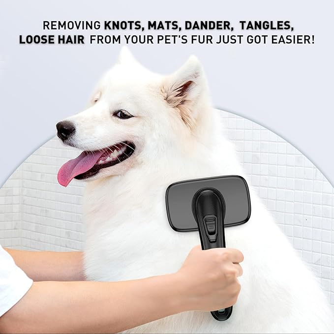 Dog Brush for Shedding & Grooming Small Medium Large Dogs & Cats - Remove Loose Fur, Knot, Undercoat. Suitable for Long Short Hair Lengths sensitive Animals, Black-Mewly Pet