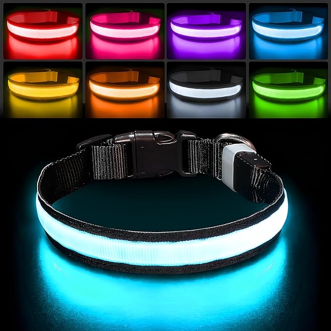 PcEoTllar Light up Dog Collar Lights for Night Walking - LED Dog Collar Light Rechargeable Color Changing, Glow in The Dark Dog Collars Waterproof Glowing Dog Collars for Large Small Medium Dogs-Mewly Pet