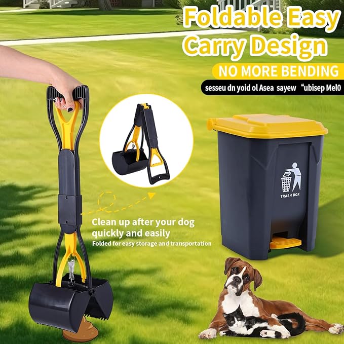 Pooper Scooper 2 Pack with 20 Litre Step Dog Poop Trash Can, 28" Long Handle Dog Poop Scoopers for Large Small Dogs Heavy Duty, Removable Inner Bucket for Outdoors, 50 Waste Bags Included-Mewly Pet