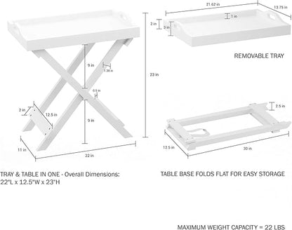 Folding TV Tray Table - Contemporary Side Table with Removable Tray Top for Food Serving, Decor, or Meals - Portable End Furniture for Living Room, Bedroom, or Home Office by Lavish Home (White)