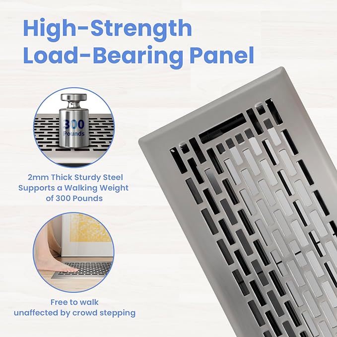 4x10 Inches 2 Pack Heavy Duty Walkable Floor Register - Easy Adjust Air Supply Lever Decorative Floor Vent Covers - Boston Design Vent Covers for Home - Satin Nickel