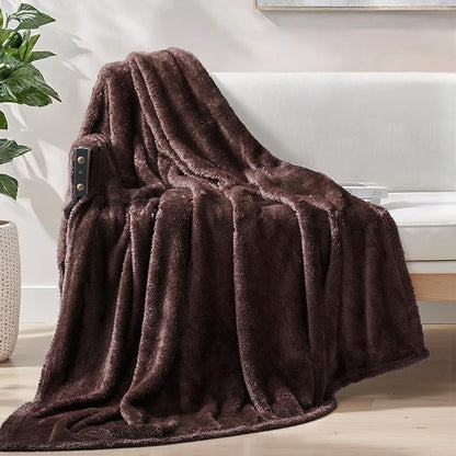 Exclusivo Mezcla Plush Fuzzy Fleece Throw Blanket Extra Large, Super Soft, Fluffy and Warm Blankets for Couch, Bed, Suitable for All Seasons (50x70 Inches, Coffee)