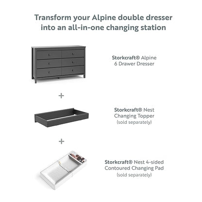 Storkcraft Alpine 6-Drawer Dresser (Gray) – GREENGUARD Gold Certified, Gray Dresser for Bedroom, Kids & Nursery Storage Drawers, Safety Interlocking Drawers, Pre-Installed Tracks, Kids Bedroom