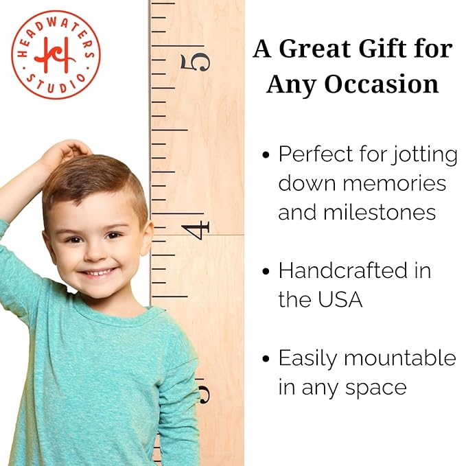 Headwaters Studio Wooden Growth Chart – Kids Height Chart, Wall Measurement for Kids, Height Chart for Wall, Growth Ruler for Children – Natural Ruler (63"x6.7")