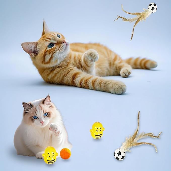 21-Piece Cat Toys Set, Interactive Tunnel, Balls, Mice, Feather Wands, Catnip Toys(Rainbow Cat Tunnel)-Mewly Pet