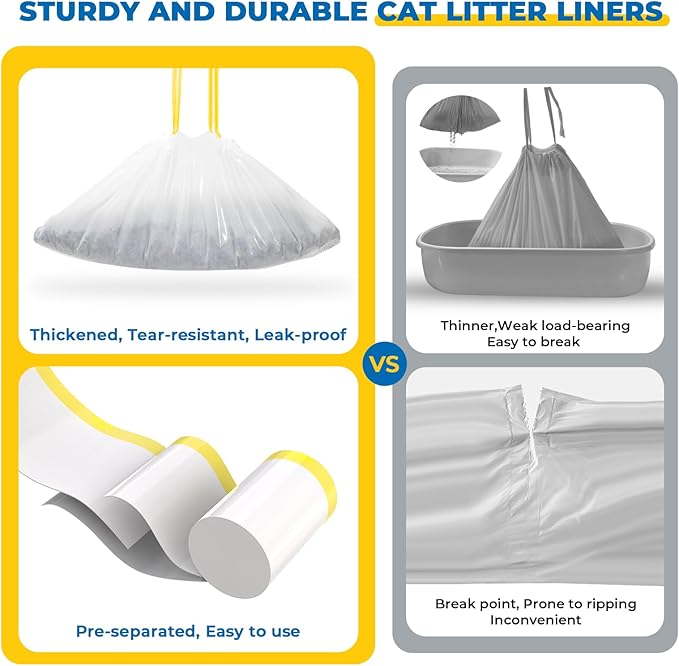KONE Cat Litter Box Liners, 26 Count Extra Durable Large Drawstring Kitty Litter Pan Bags, 30" x 17"-Mewly Pet