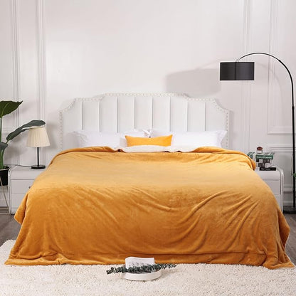 NANPIPER King Size Sherpa Blanket, Soft Fleece Throw for Bed, Reversible Thick Fuzzy Blanket for Winter (Ginger Yellow, 90x108 inches)