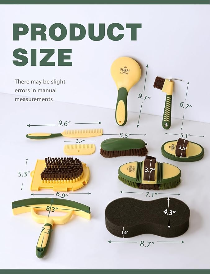 11PCS Horse Grooming Kit Curry Comb Sweat Scraper Horse Bathing Supplies Grooming Tools with Storage Bag Pasture Glow-Mewly Pet