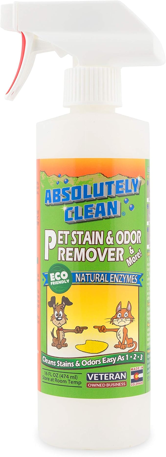 Absolutely Clean Amazing Pet Odor Eliminator for Home, Professional Strength: Natural Enzymes Remove Most Stains in 60 Seconds -Dog/Cat Urine, Vomit, Bile, Feces, Grass, Blood, Drool, More -USA Made-Mewly Pet