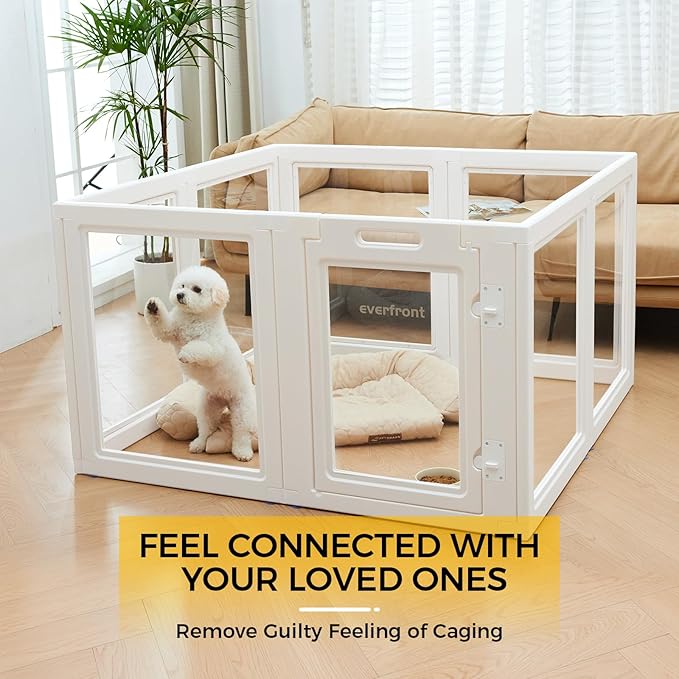 Clear Acrylic Plastic Dog Playpen - Clear Dog Play Pen - Easy Assemble Acrylic Dog Playpen - Puppy Playpen, Cat Playpen, Small Animal Playpen, Dog Play Pen Indoors (White, 30.3" H, 8PCS)-Mewly Pet