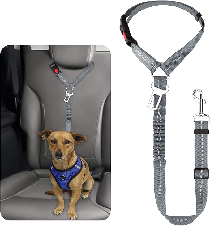 BWOGUE Pet Dog Cat Seat Belt Reflective Car Dog Headrest Restraint Leash Elastic Buffer Bungee Adjustable Tangle-Free Safety Leads Vehicle Seatbelt Harness for Small, Medium and Large Dogs (1 Pack)-Mewly Pet