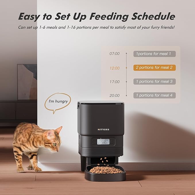Automatic Cat Feeder - Nityers 4L Timed Cat Dry Food Dispenser, Programmable Portion Size,1-6 Meals Per Day, Dual Power Supply, Detachable Washable, Auto Pet Feeder for Cats and Small Dogs-Mewly Pet