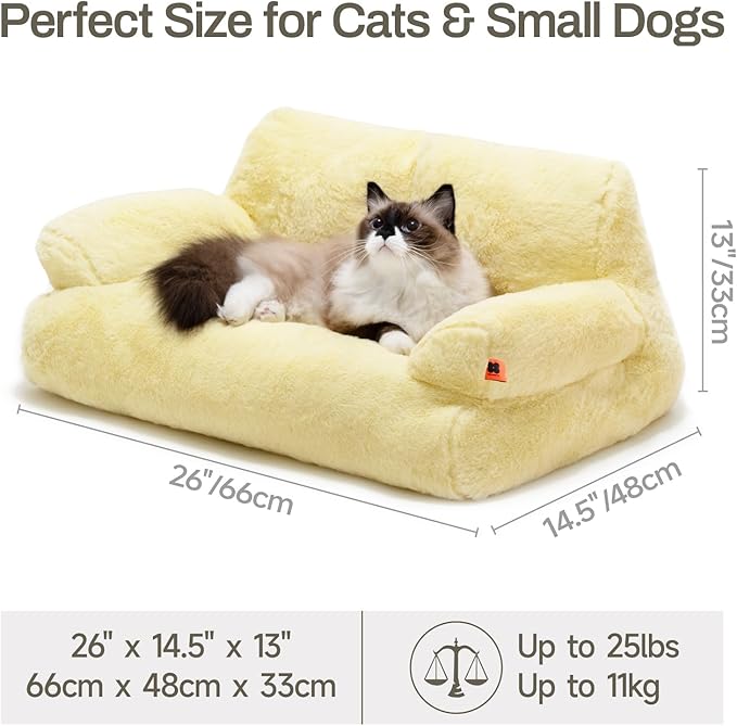 MEWOOFUN Cat Beds for Indoor Cats, Washable Small Dog Beds for Medium Small Dogs & Cats up to 25 Lbs, Fluffy Cat Couch with Non-Slip Bottom (Yellow, 26.0" L x 19.0" W x 13.0" Th)-Mewly Pet