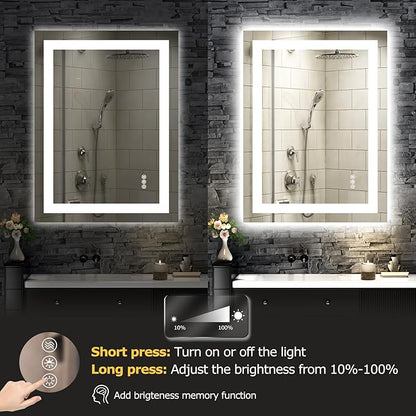 24X32 LED Bathroom Mirror with Lights, Anti-Fog, Dimmable, Backlit + Front Lit, Smart Bathroom Vanity Mirror, Memory Function, Shatterproof, Tempered Glass (Horizontal/Vertical)
