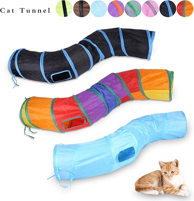 iCAGY Cat Tunnel for Indoor Cats Interactive, Rabbit Tunnel Toys, Pet Toys Play Tunnels for Cats Kittens Rabbits Puppies Crinkle Pop Up Brown 47" Shape S-Mewly Pet