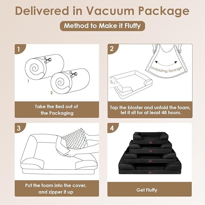 EHEYCIGA Orthopedic Dog Bed for Small Dogs, Waterproof Memory Foam Small Dog Beds with Sides, Non-Slip Bottom and Egg-Crate Foam Medium Pet Couch Bed with Washable Removable Cover, Black-Mewly Pet