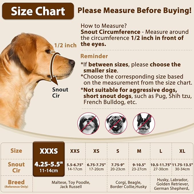 Crazy Felix Nylon Dog Muzzle for Small Medium Large Dogs Dachshund Beagle Poodle Labrador, Air Mesh Breathable and Drinkable Pet Mouth Guard for Anti-Biting Chewing Scavenging(XXXS, Black)-Mewly Pet