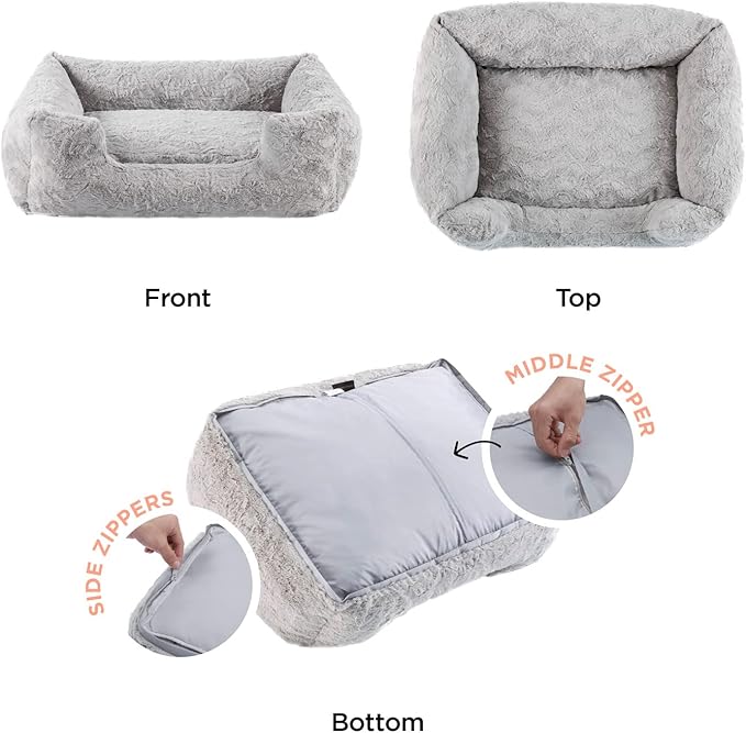 Best Friends by Sheri Lux Lounge Bed Calming Faux Fur Dog Bed, Gray, Large, 36" x 27"-Mewly Pet