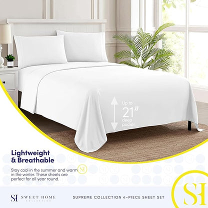 Twin Sheets - Breathable Luxury Sheets with Full Elastic & Secure Corner Straps Built In - 1800 Supreme Collection Extra Soft Deep Pocket Bedding Set, Sheet Set, EXTRA DEEP pocket - Twin, White