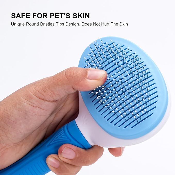 Self Cleaning Slicker Brush for Pet Grooming - Removes Loose Undercoat and Sheds, Suitable for Long and Short Hair Cats and Dogs, with Massaging Bristles-Mewly Pet