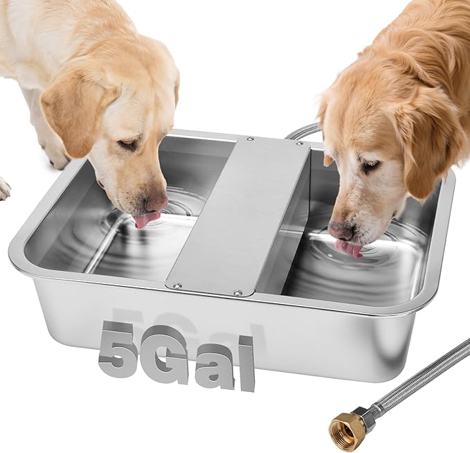 5 Gallon Automatic Dog Water Dispenser, Large Dog Water Bowl Dispenser for Outdoor, Stainless Steel Pet Bowl for Waterer Auto Fill Pet Waterer for Livestock Dogs Cats Chicken Fit 3/4'' GHT Faucet-Mewly Pet