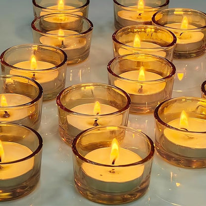GOLDEAL 30 Pcs Gold Glass Small Tealight Candle Holders-Tea Candle Holders Bulk - Perfect for Weddings, Parties, Dinners - Ideal for 1.5" Standard Tealights and Candle Moulds…