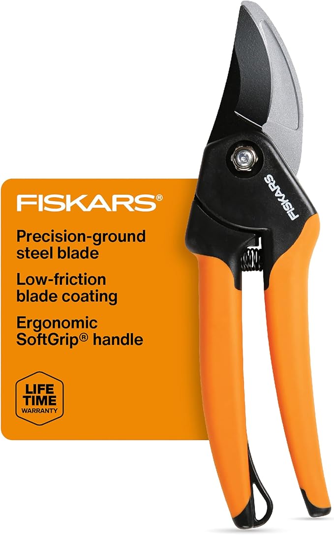 Fiskars Bypass Pruning Shears, 5/8-Inch Cut Capacity SoftGrip Hand Pruner for Small Hands, Blade Stays Sharp Through Heavy Use with Rust Resistant, Low-Friction Coating-Mewly Pet
