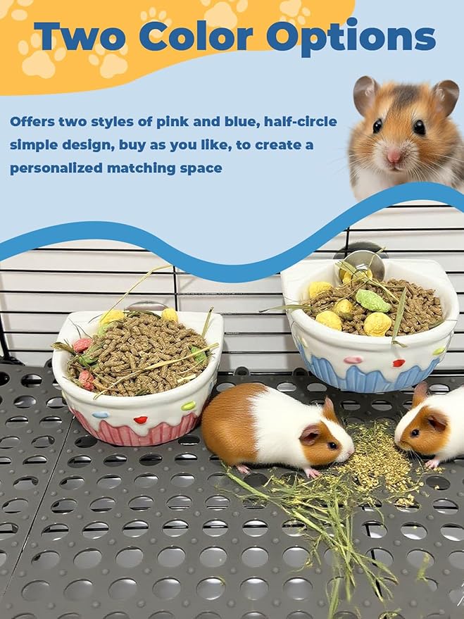 Chinchilla Food Bowl Ceramic Guinea Pig Cage Feeder Hanging Bunny Food Dish Small Animal Feeding Bowls for Syrian Hamster Ferret Gerbils (Blue)-Mewly Pet