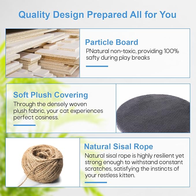 FDW Cat Tree 54in Cat Tower Multi-Level Durable Cat Scratching Post & Cozy Fun Cat Jumping Platform Space Saving Cat Condo Pet Play House for Indoor Cats,Ashy-Mewly Pet