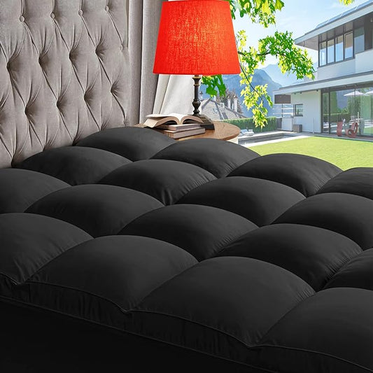 ABENE Mattress Topper Twin for Back Pain Relief, Extra Thick Mattress Pad Pillowtop, Soft Mattress Protector Cover with 8"-21" Deep Pocket, Overfilled Down Alternative Filling (Black, Twin)