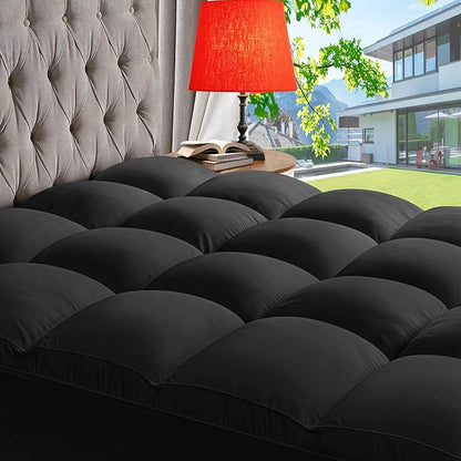 ABENE Mattress Topper King for Back Pain Relief, Extra Thick Mattress Pad Pillowtop, Soft Mattress Protector Cover with 8"-21" Deep Pocket, Overfilled Down Alternative Filling (Black, King)