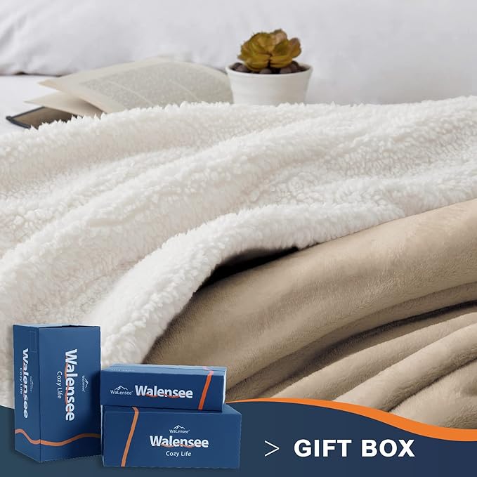 Walensee Sherpa Fleece Blanket (King Size 108”x90” Camel) Plush Throw Fuzzy Super Soft Reversible Microfiber Flannel Blankets for Couch, Bed, Sofa Ultra Luxurious Warm and Cozy for All Seasons