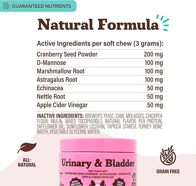 Natural Dog Company Cranberry Supplement for Dogs - Urinary & Bladder Support - D-Mannose for Dog Promotes Bladder Health - Turkey Flavor - Dog UTI Incontinence Supplement - 90 Soft Chews-Mewly Pet