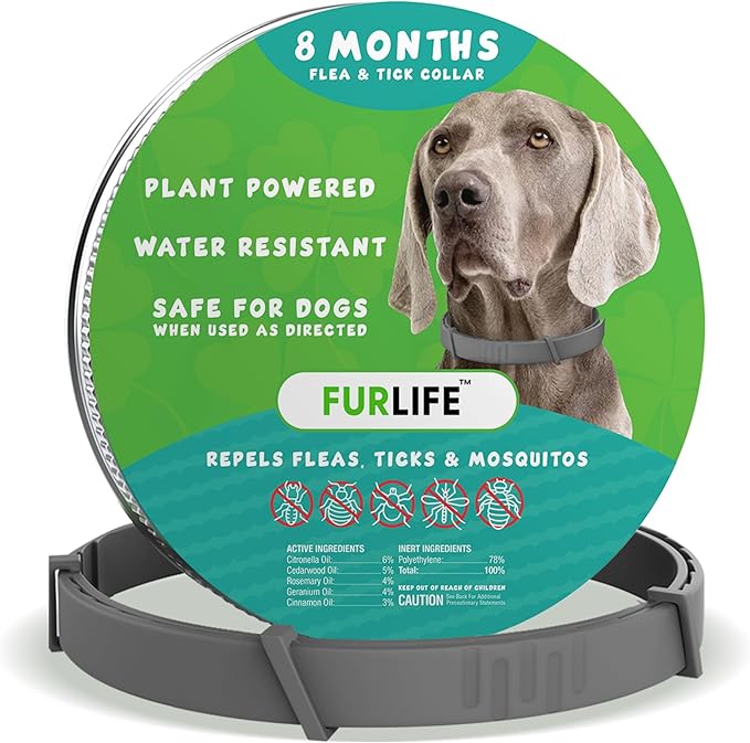 FurLife Flea and Tick Collar for Dogs – Waterproof Grey Dog Collar, Pet Supplies for Tick and Flea Prevention for Dogs, Safe for All Breeds-Mewly Pet