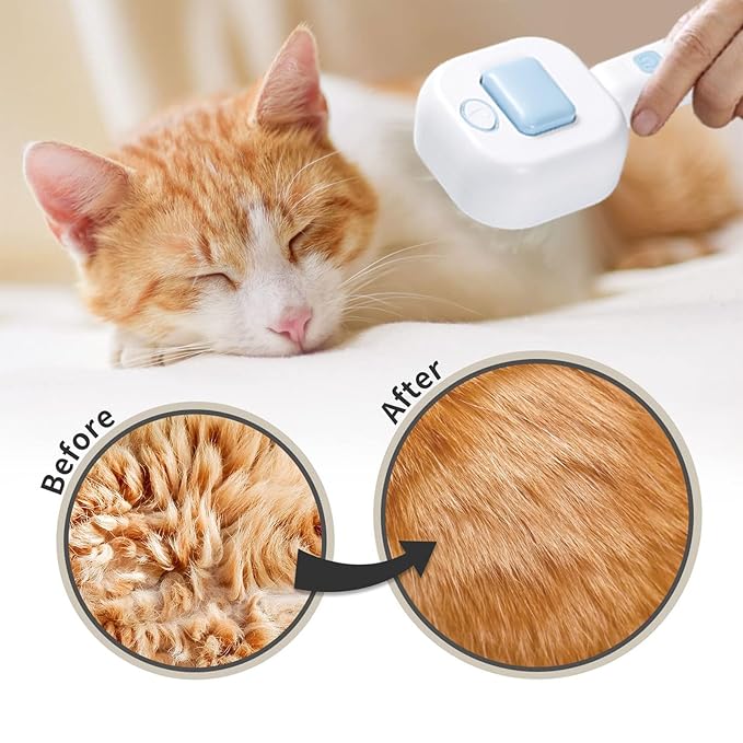 Cat Steam Brush，3 In 1 combs for indoor cats，pet steam brush for shedding,Dog shedding for Long and Short Hair Dogs and Cats Pet Grooming Brush Remove Tangled Loose Hair (Blue)-Mewly Pet