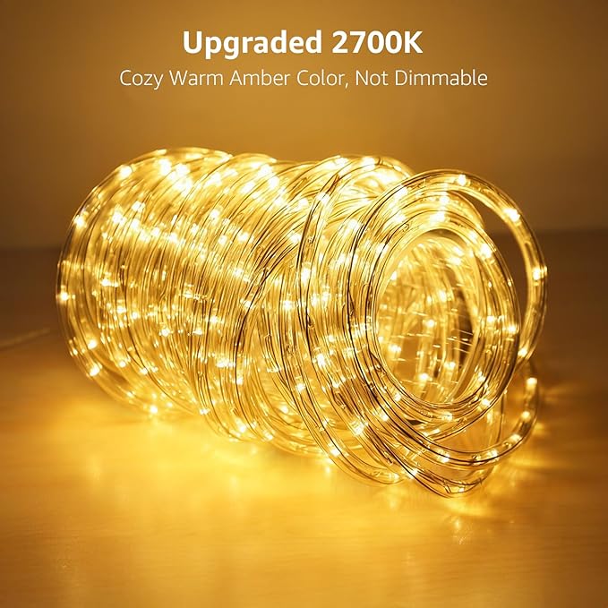 LE 33ft 240 LED Rope Lights Outdoor 24 Volts, 3/8 inch Clear Tube, Upgraded 2700K Warm White, Connectable (Up to 3 Sets), Not Dimmable, Waterproof String Lights for Patio Deck Railing Stair Landscape