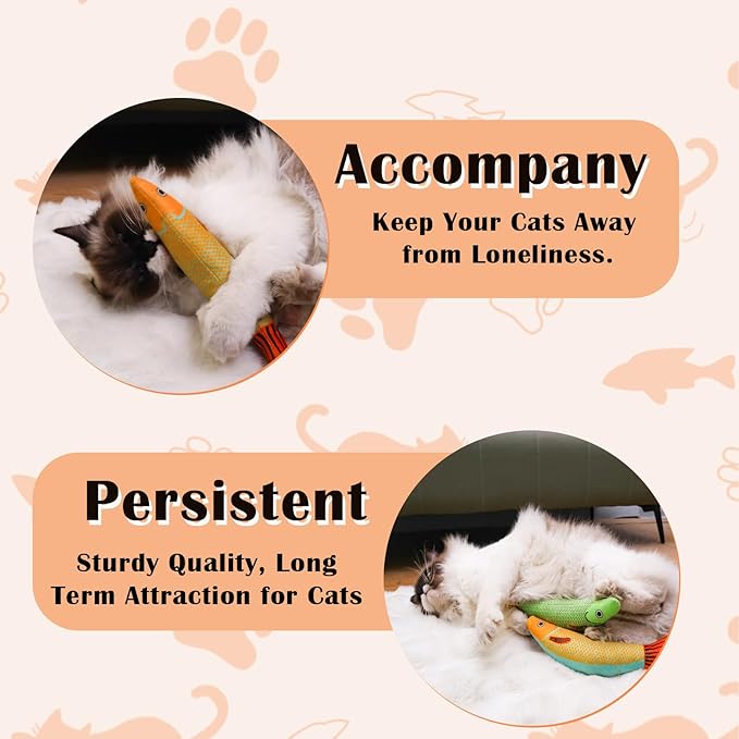 Cat Toys 4 Pack, Fish Shaped Catnip Toys with Crinkle Sound, Durable Interactive Chew & Kicker Toys for Indoor Cats, 8.1 Inch for All Breeds-Mewly Pet