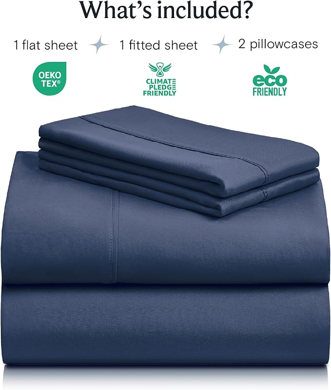 LuxClub 4 PC Queen Sheet Set, Deep Pockets Wrinkle Free Cooling Bed Sheets Hotel Bedding for Women, Men, Kids & Teens, Includes 1 Fitted Sheet, 1 Flat Sheet and 2 Pillowcases - Silky Soft Navy