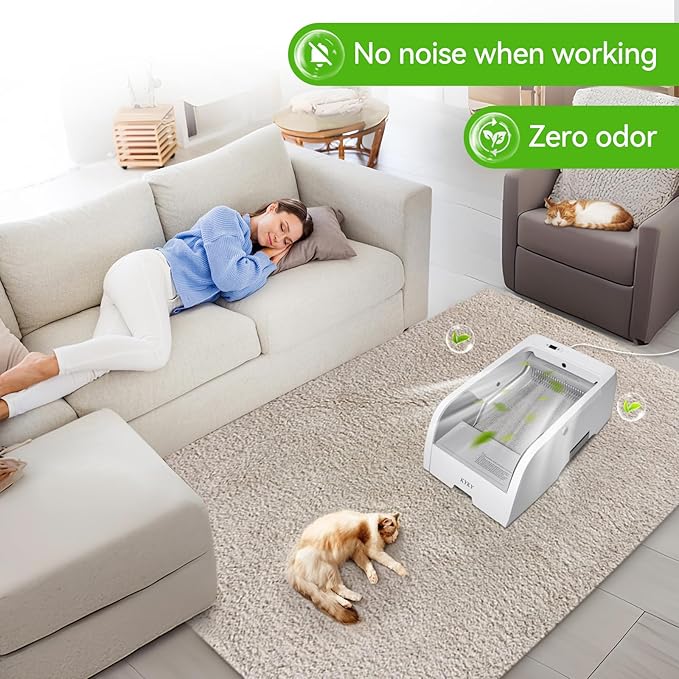 S6 Self Cleaning Litter Box, Upgraded Automatic Cat Litter Box Self Cleaning That Can Use Clumping Cat Litter, Open Design with Cats Taking to It Immediately, Anti Pinch and Odorless-Mewly Pet