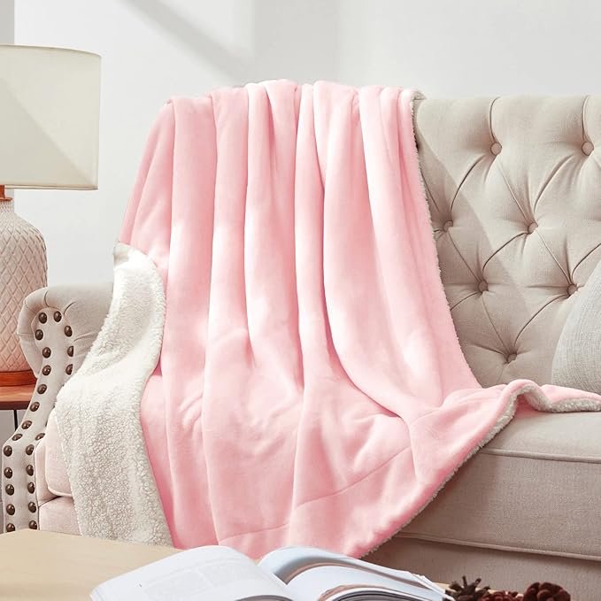 Walensee Sherpa Fleece Blanket (Queen Size 90”x90” Pink) Plush Throw Fuzzy Super Soft Reversible Microfiber Flannel Blankets for Couch, Bed, Sofa Ultra Luxurious Warm and Cozy for All Seasons
