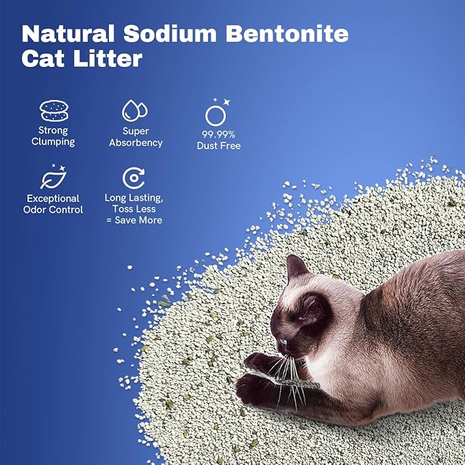 Clumping Cat Litter, Premium Bentonite Cat Litter Sodium-Based, Dust-Free, Strong Durability, Odor Control, Natural Mineral Formula Unscented Litter for RealScooper - 15 lb. Box-Mewly Pet
