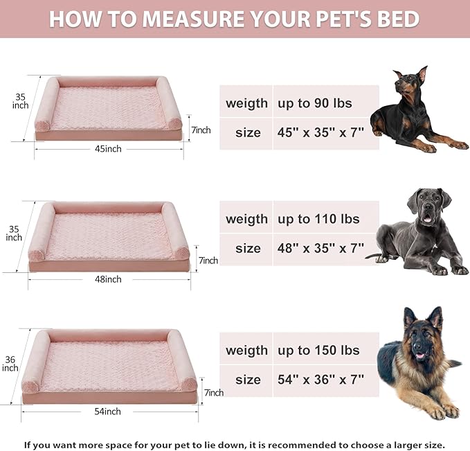 BFPETHOME Dog Beds for Large Dogs, Orthopedic Dog Bed for Medium Large Dogs,Big Waterproof Couch Pet Bed with Removable Washable Cover-Mewly Pet