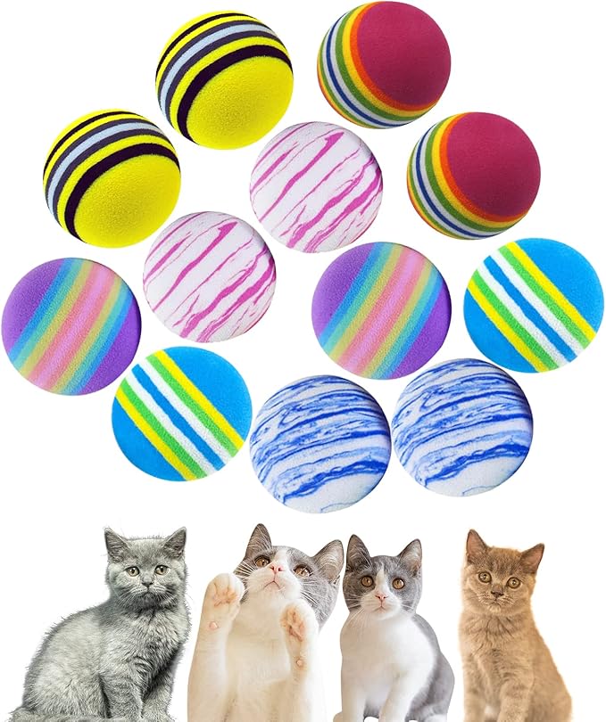 BLMHTWO 12PCS Rainbow Cat Toys, EVA Foam Balls 1.65inch Lightweight Colorful Interactive Pet Balls for Cats, Kittens, Puppy (6 Colors)-Mewly Pet