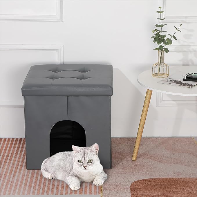 MEEXPAWS Cat Litter Box Enclosure Furniture Hidden, Cat Washroom Bench Storage Cabinet Small 19.7'' x 19.7'' x 19.7''| Dog Proof | Waterproof Inside | Easy Clean | Easy Assembly | Odor Control(Grey)-Mewly Pet