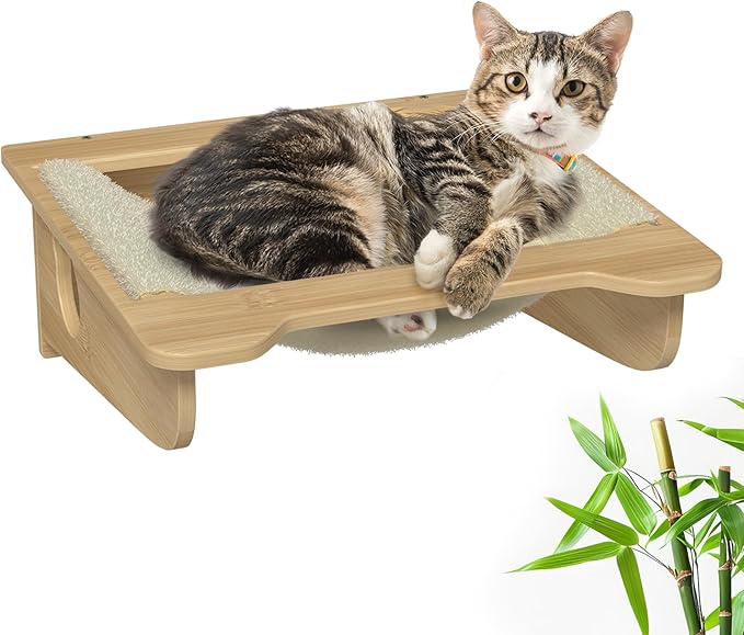 Cat Wall Furniture Set - Bamboo Shelves, Ladders, Cat House, Hammock & More - Space-Saving, Easy Installation, Up to 60lbs-Mewly Pet