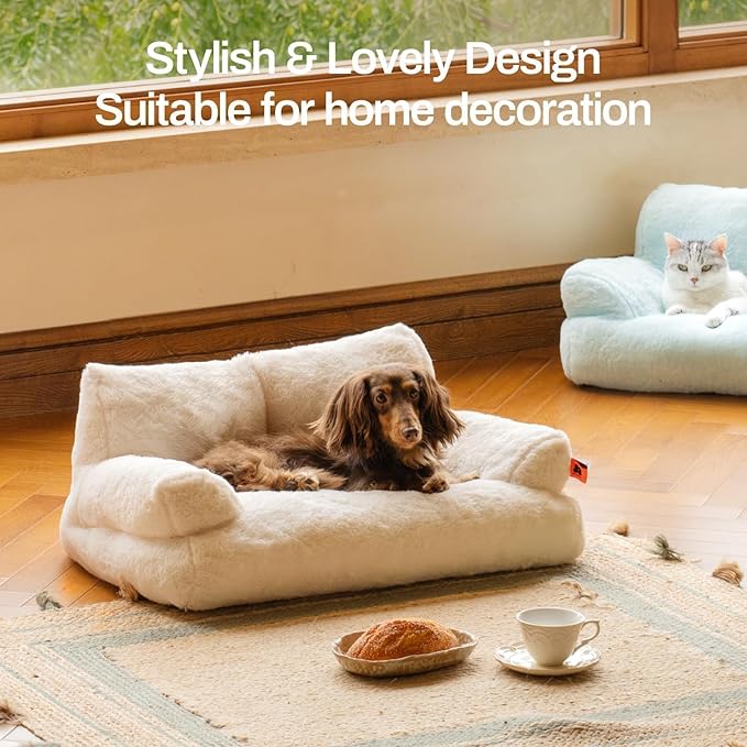 MEWOOFUN Cat Bed for Indoor Cats, Washable Dog Beds for Small Dogs & Cats with Removable Cover, Fluffy Cat Couch with Non-Slip Bottom (Beige, 26.0" L X 19.0" W X 13.0" Th)-Mewly Pet