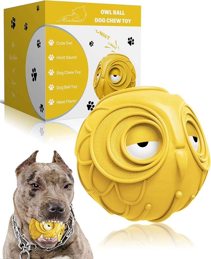 Giggle Ball for Dogs Owl Toys for Puppy Interactive Dog Toy Medium Large Dogs Natural Rubber Cute Hoot Fun Gift for Dog (Yellow Owl)-Mewly Pet