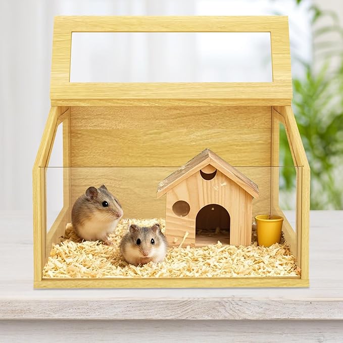 24" Wooden Hamster Cage, Chewproof Gerbil Cages and Habitats, Openable Top Roof Window with Silencing Pad, Guinea Pig Cage for Small Animals, Dwarf and Syrian Hamster, 24 x 16 x 16 Inches-Mewly Pet